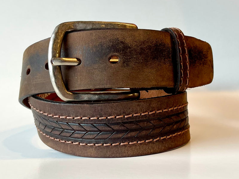 Embossed Brown Leather Belt