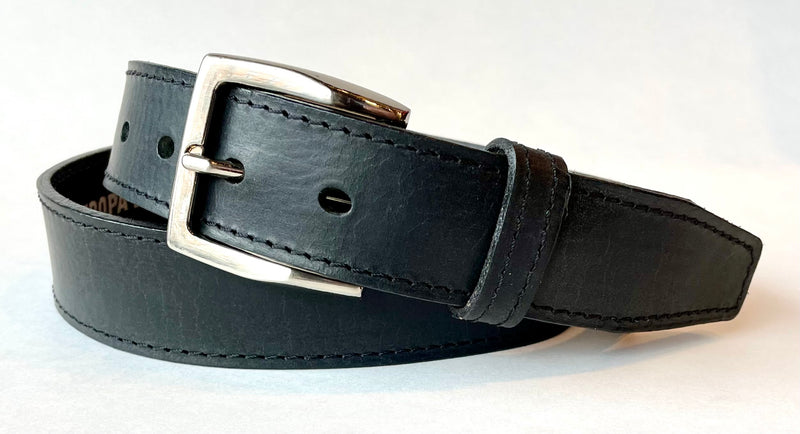 Stitched Black Leather Belt