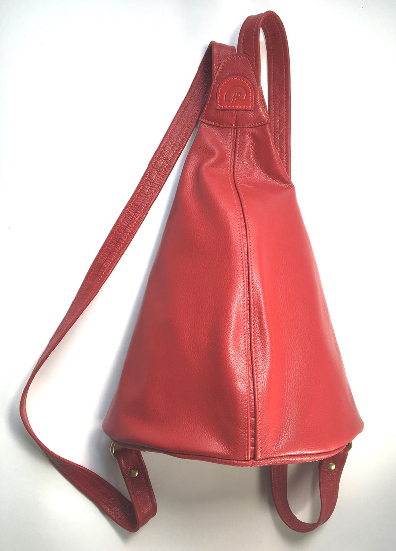 Red leather backpack handbag best sale
