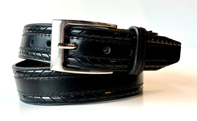 Embossed Black Leather Belt
