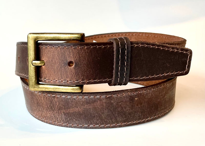 Stitched Brown Leather Belt